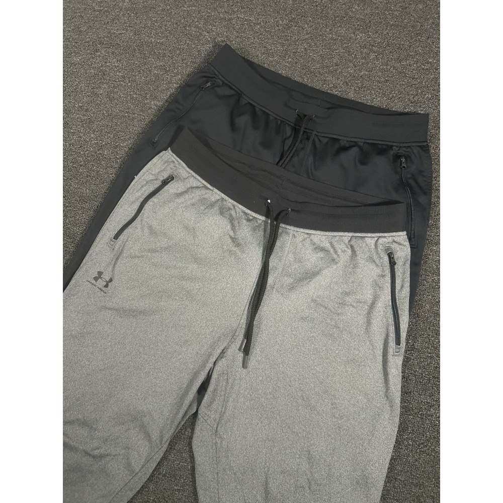 Under Armour Sportstyle Tricot Joggers Men XL Black Gray Drawstrings - Lot Of 2